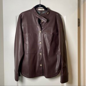 AERON Faux Leather Button Front Shirt Jacket